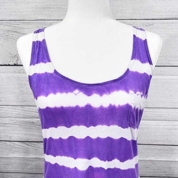 Kirra Dip Dye Tank Top | Purple & White Stripe | Scoop Neck | Medium | Y2K - Picture 5 of 12